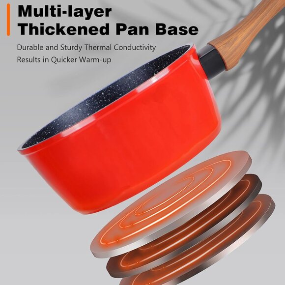 Vermonga Non-Stick Saucepan with Lid, 2QT Small Pot with Granite Coating, Chef's - Picture 4 of 8